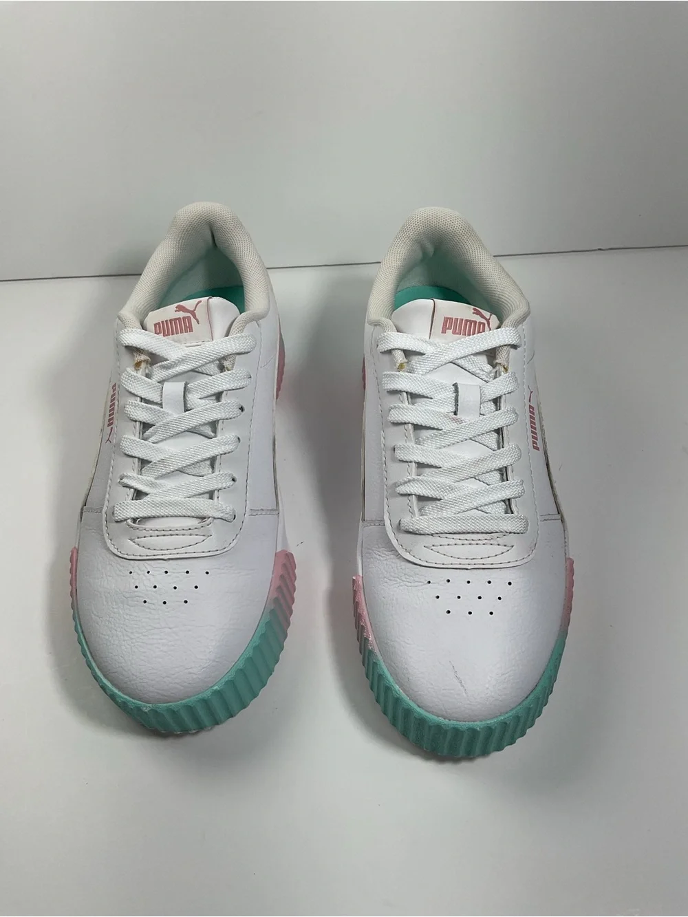 Puma Carina 2.0 White Pink Mint Leather Sneakers Women’s Size 8 Casual Shoes